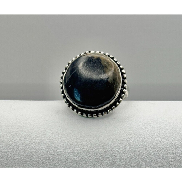 Labradorite Stone Ring .925 Stone Ring Sz 8 - 6.92 Grams 3/4" Stone - Picture 1 of 3